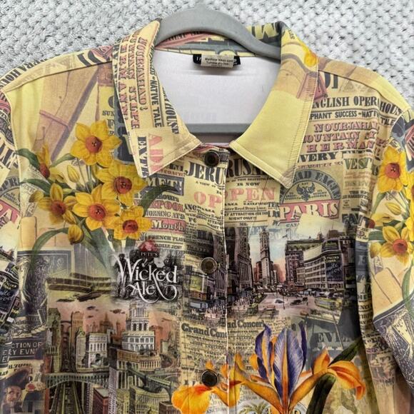 VTG Impulse California Jacket Women M Yellow Cityscape Button Front Long Sleeve - Picture 3 of 12